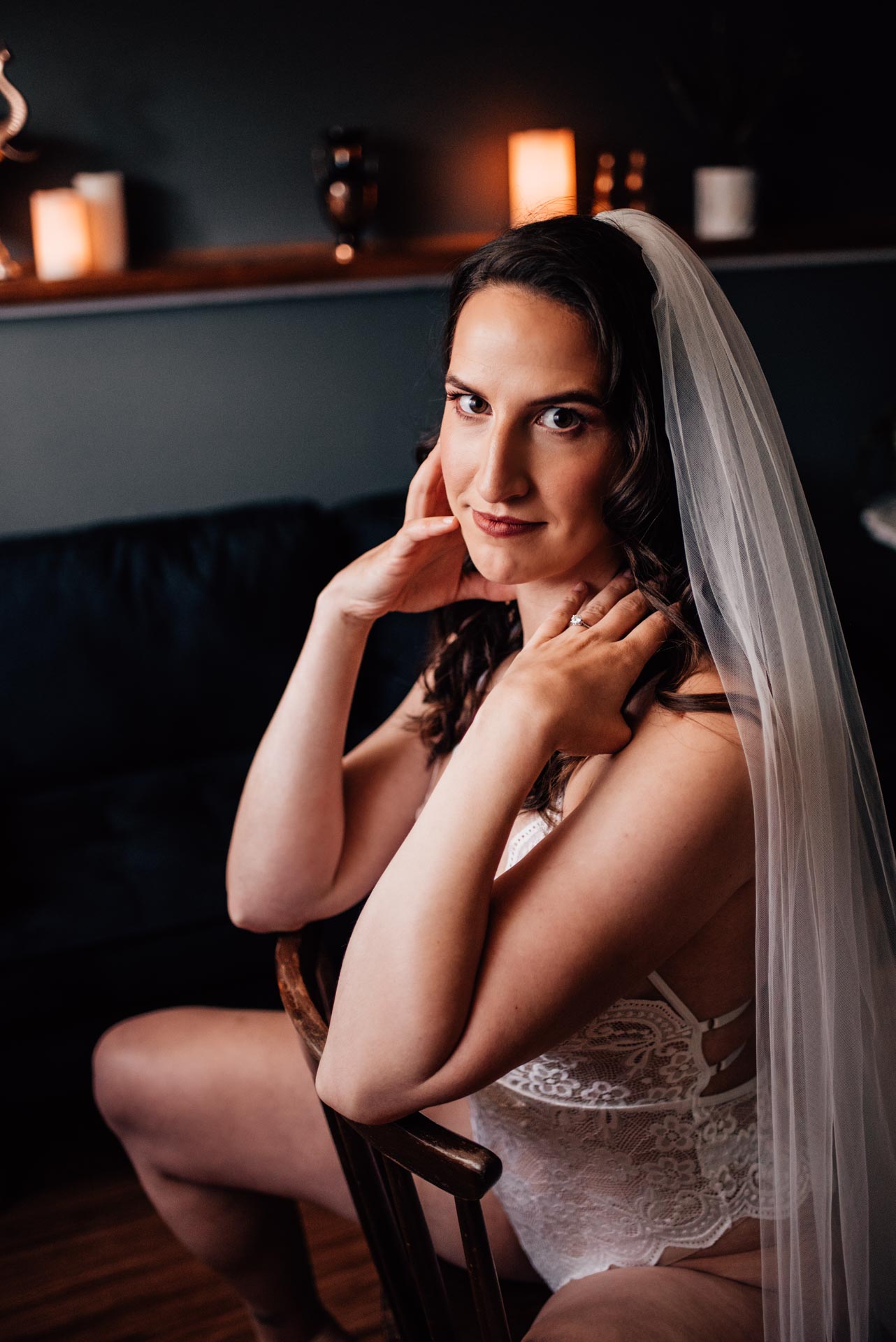 portrait of a bride in a veil for bridal boudoir album