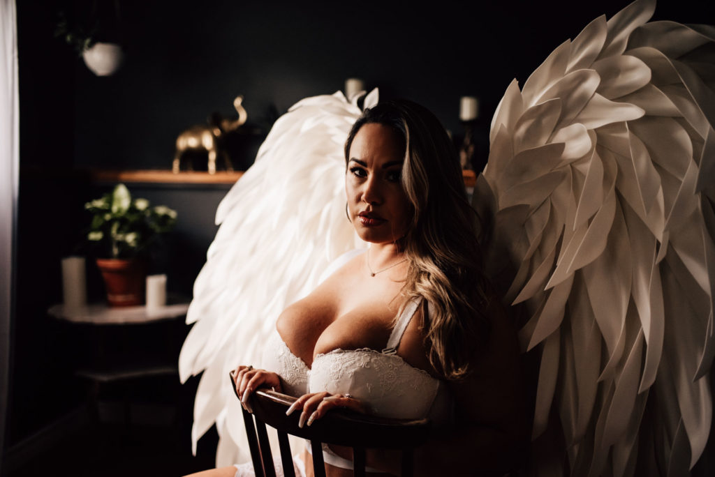 woman in angel wings 