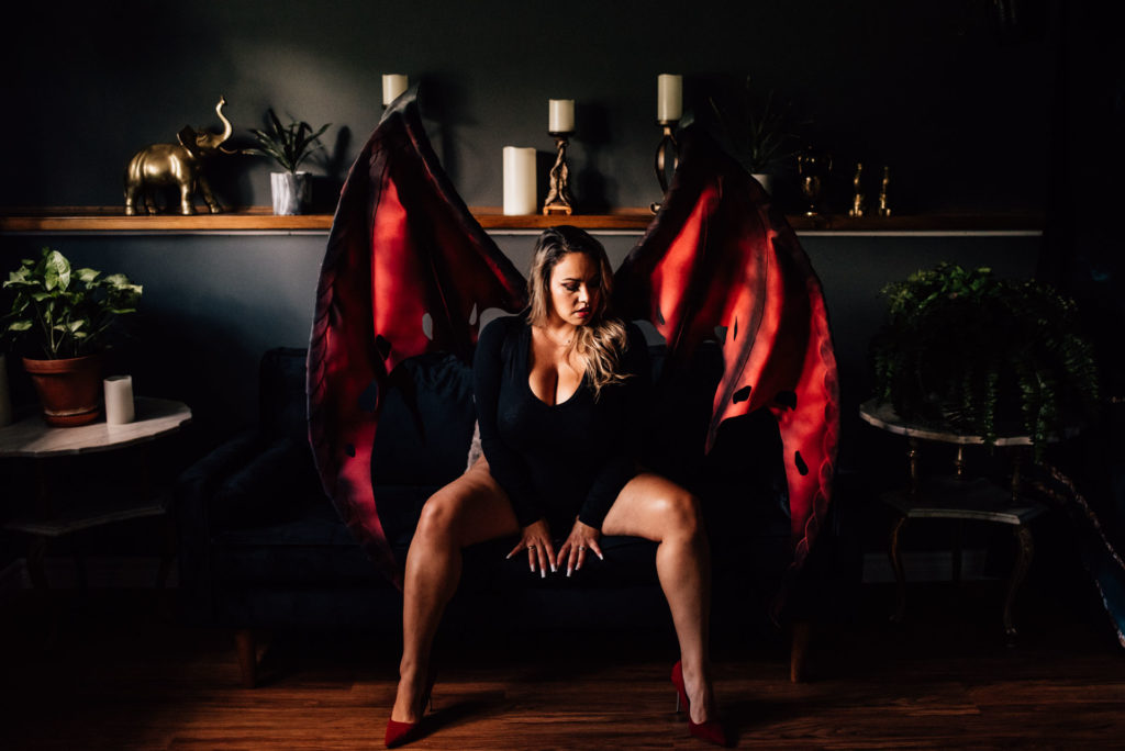 woman modelling Ottawa Boudoir Photographer's Devil Wings