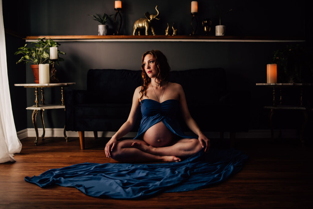 woman in maternity gown for Ottawa boudoir session